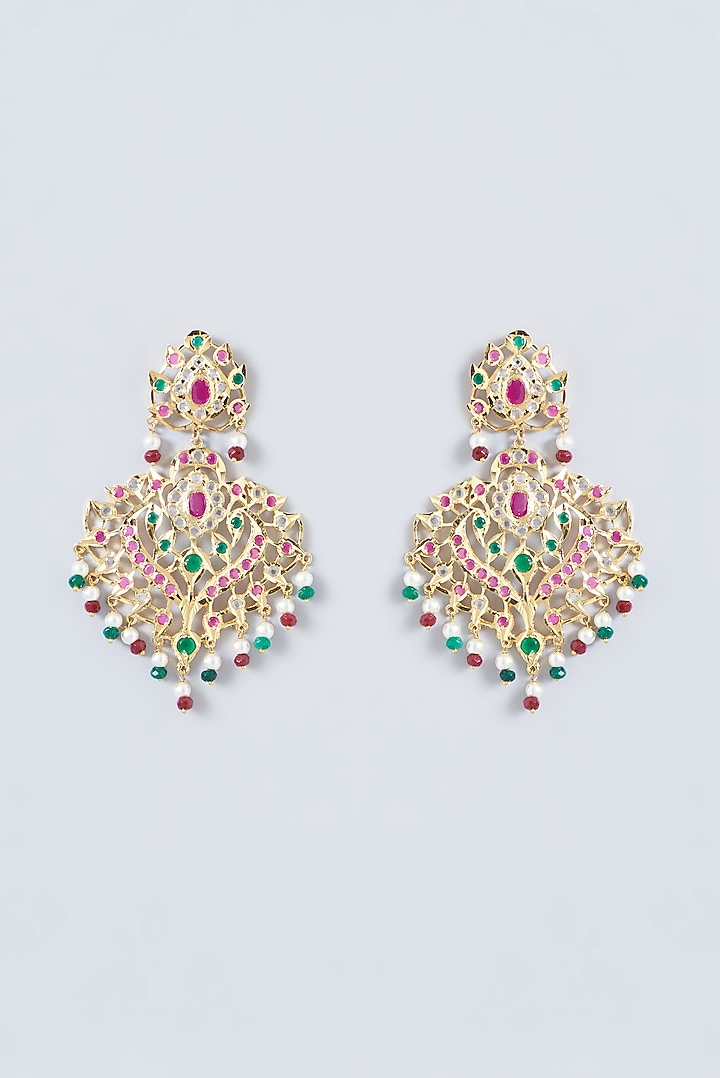 Gold Finish Kundan Polki & Pearl Long Necklace Set by VASTRAA Jewellery at Pernia's Pop Up Shop